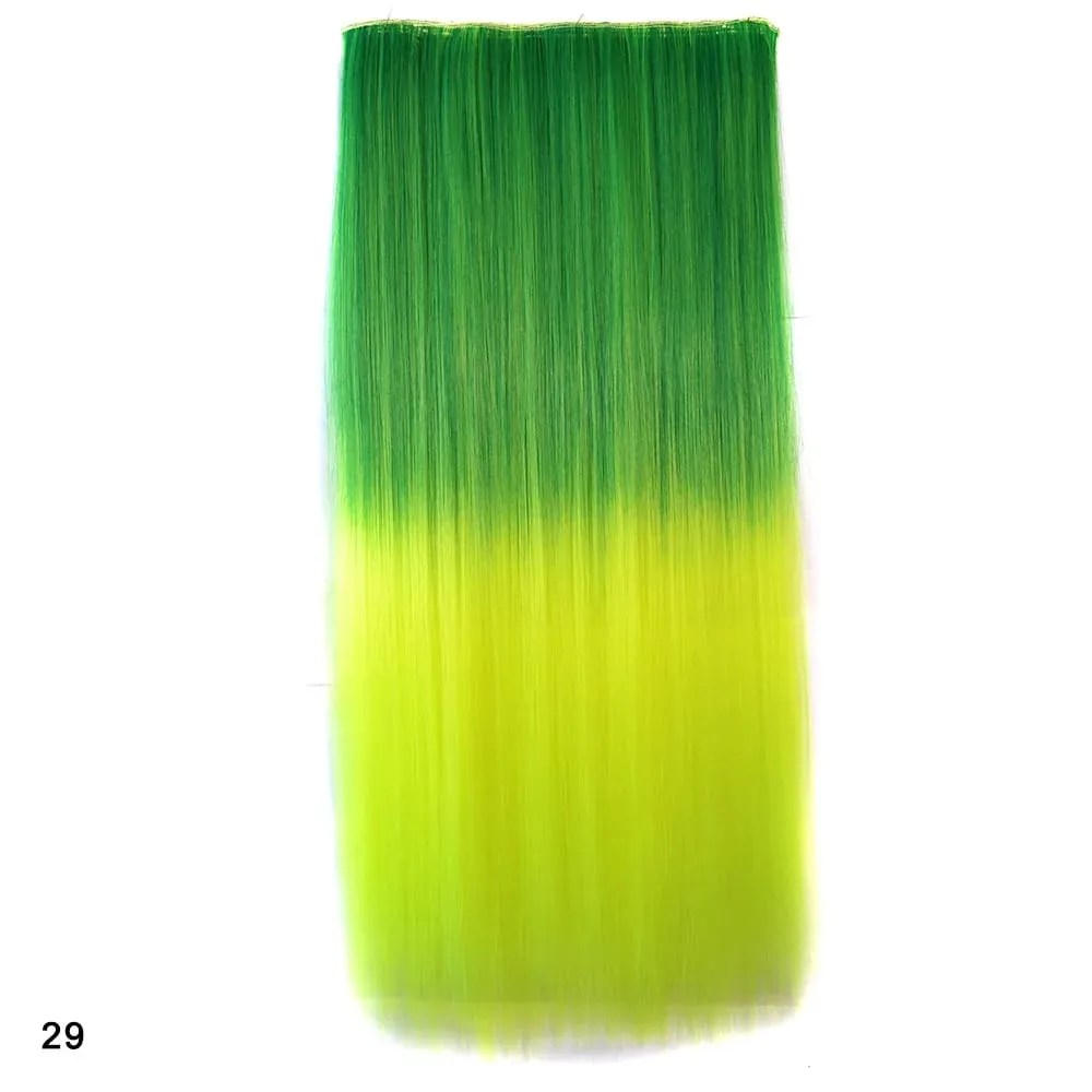 Rainbow Hairpiece Clip in One Piece Hair Extension Long Straight Synthetic Black Blue Gray Green Ombre Color Hairpieces