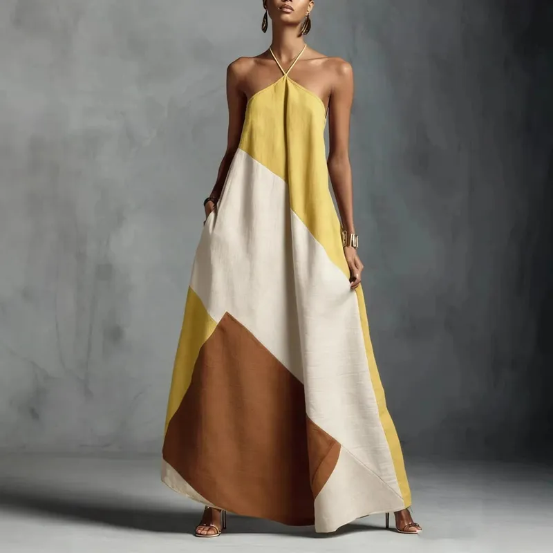 2026 New Cross-Color Printed Cross-Border Dress Loose Long Skirt Leisure Spring and Summer Style