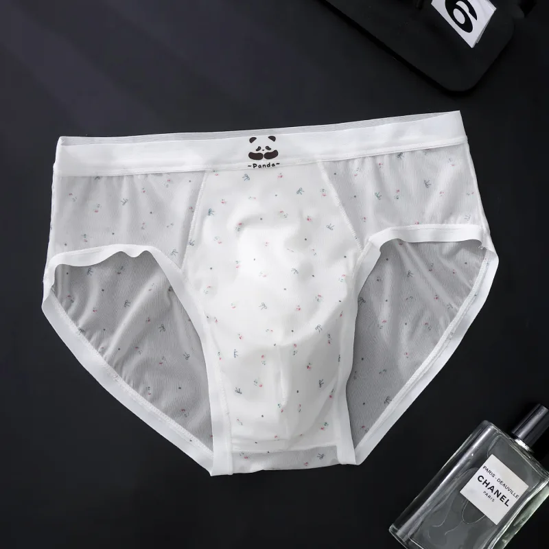 Men's Briefs Ultra-Thin Ice Silk Seamless Panties Floral U Convex Pouch Underwear Sissy Lingerie Transparent Underpants
