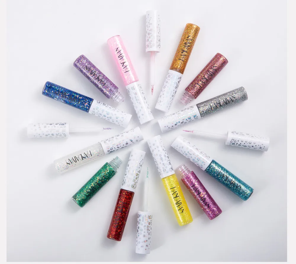 12 Renk Parlak Göz Gömlekleri Pigment Gümüş Gül Altın Renk Glitter Likit Eyeliner Metalik Renkli Makyaj Kadınlar Için