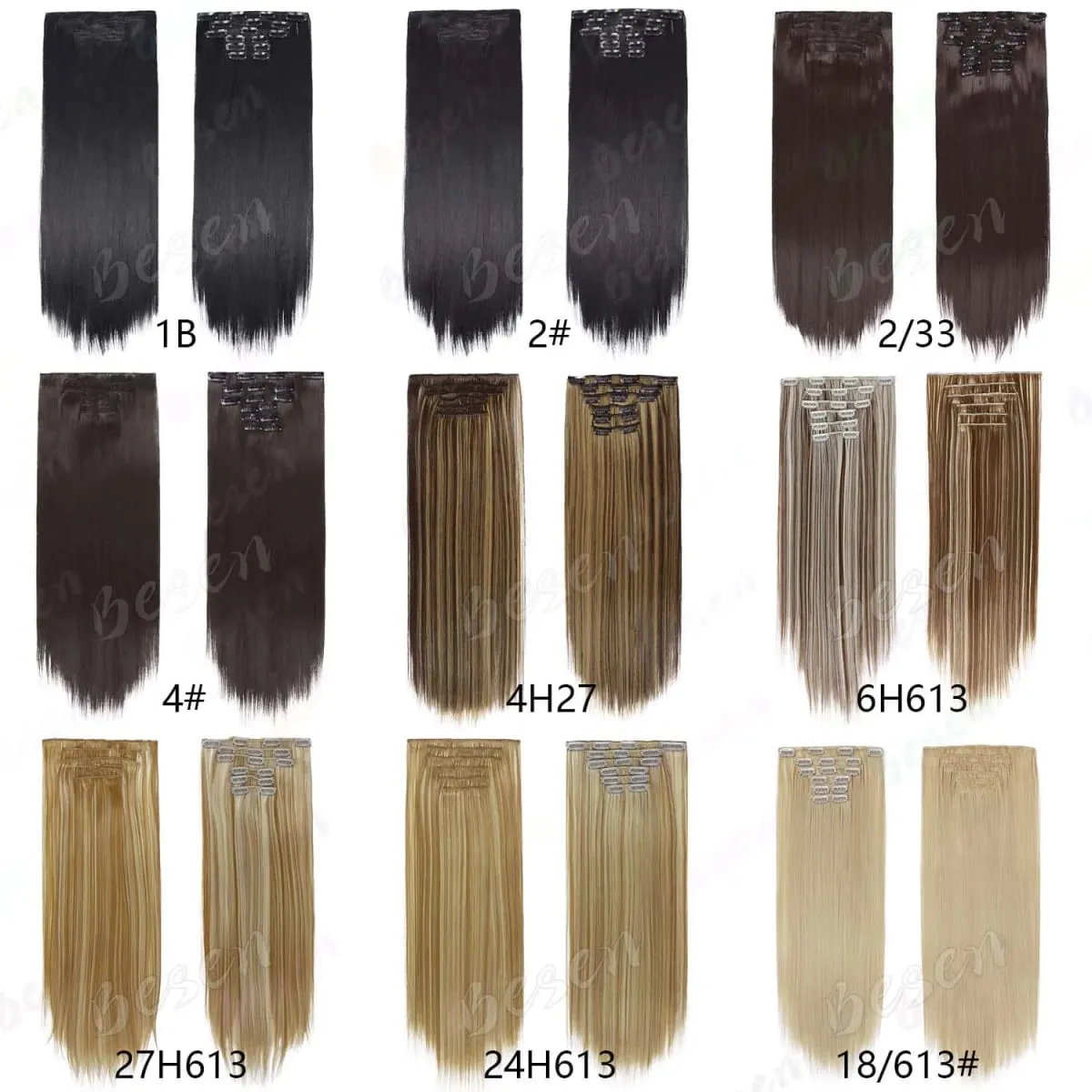 Synthetic 24Inch 16 Clips in Hair Extensions Long Straight Hairstyle Blonde Black Hairpieces Heat Resistant False Hair Daily Use