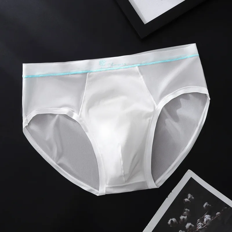 Women Panties for Men Ice Silk Seamless Brief Sexy Mesh Splicing Transparent Underwear Youth Breathable U Convex Pouch Underpant