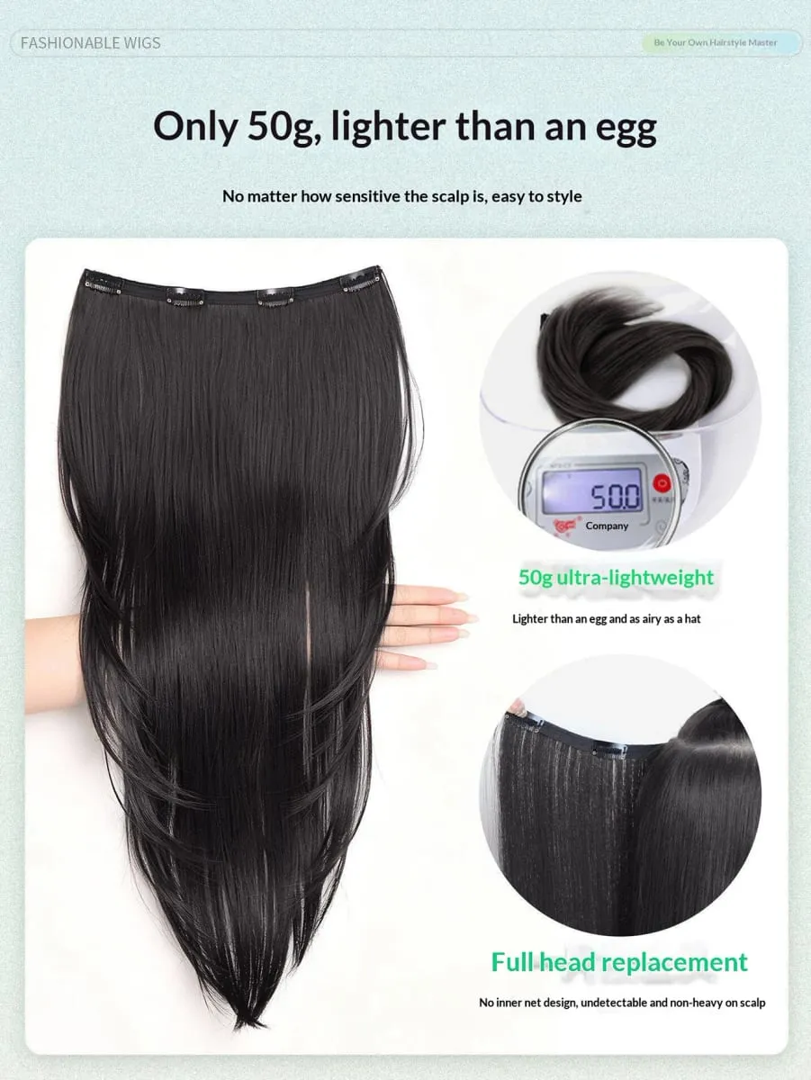 Synthetic Straight Hair Extension One Piece Layered Lightweight Invisible Seamless Clip-in Hairpiece 4 Clips for Women Daily