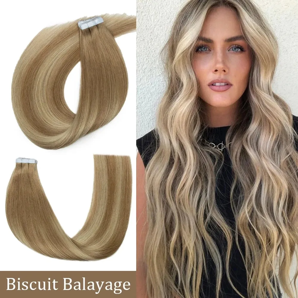 Invisible Remy Straight Tape in Human Hair Extensions 20Pcs Omber Blonde Tape in Human Hair Extensions Skin Weft Natural Hair