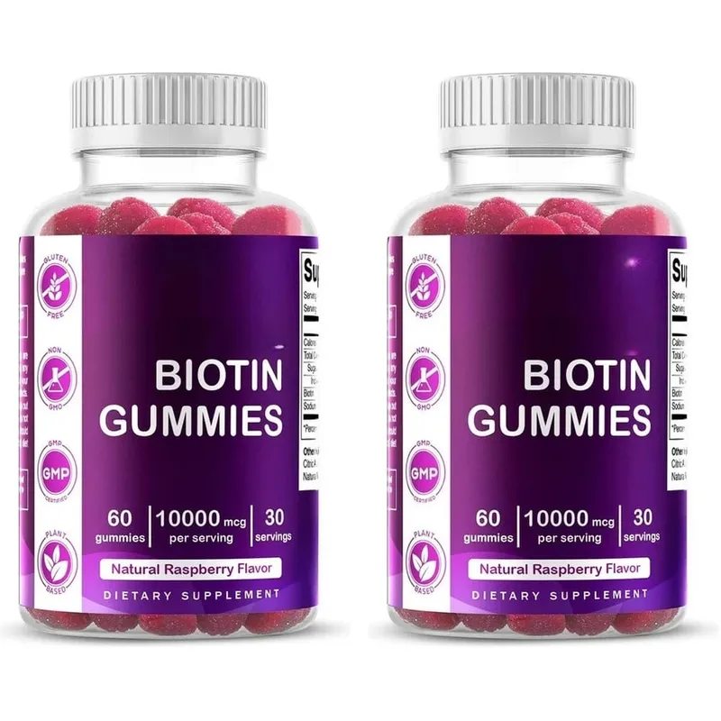 Biotin Gummies with Vitamin Vegan Gluten Free Soy Free Natural Raspberry Flavor Support Hair Nail and Skin Health 60 Gummies