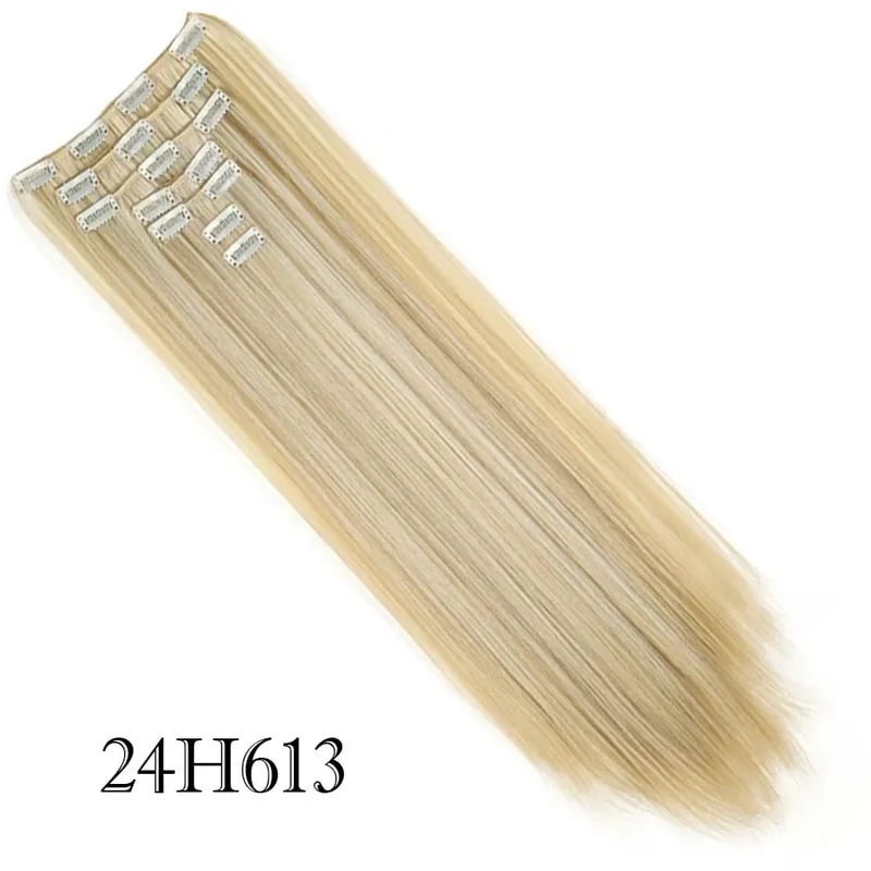 7Pcs/Set Long Straight Clip in Hairpiece Synthetic Clip in Hair Extensions Brown Highlight Blonde Natural Soft Hairpieces