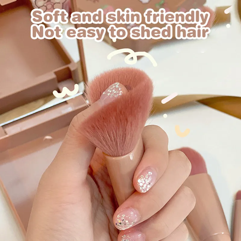 Set di pennelli per trucco da viaggio da 5 pezzi Mini pennelli per trucco Kit di pennelli cosmetici con piccola funzione completa con custodia e specchio perfetto