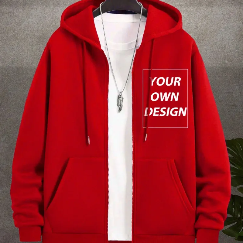 M-3XL Men Personalized Custom DIY Print Casual Fashion Zip-Up Hoodies Loose Youth Coat Basic Campus Sportswear Street Pocket Top