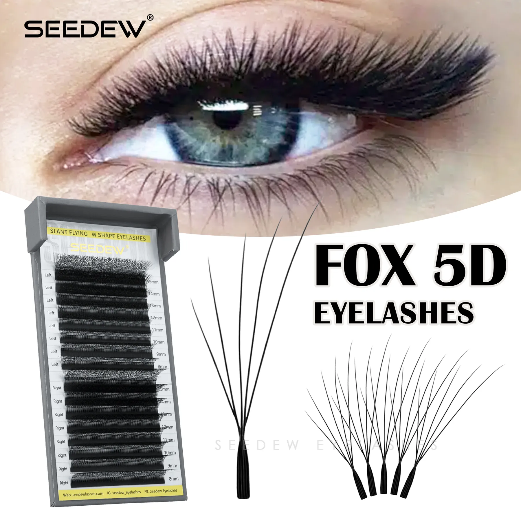 Fox 5D Eyelash Extension W-Shaped Clover Air Serie Cat Eye Volume Fox Eye Lashes Slant Flying False Eyelashes