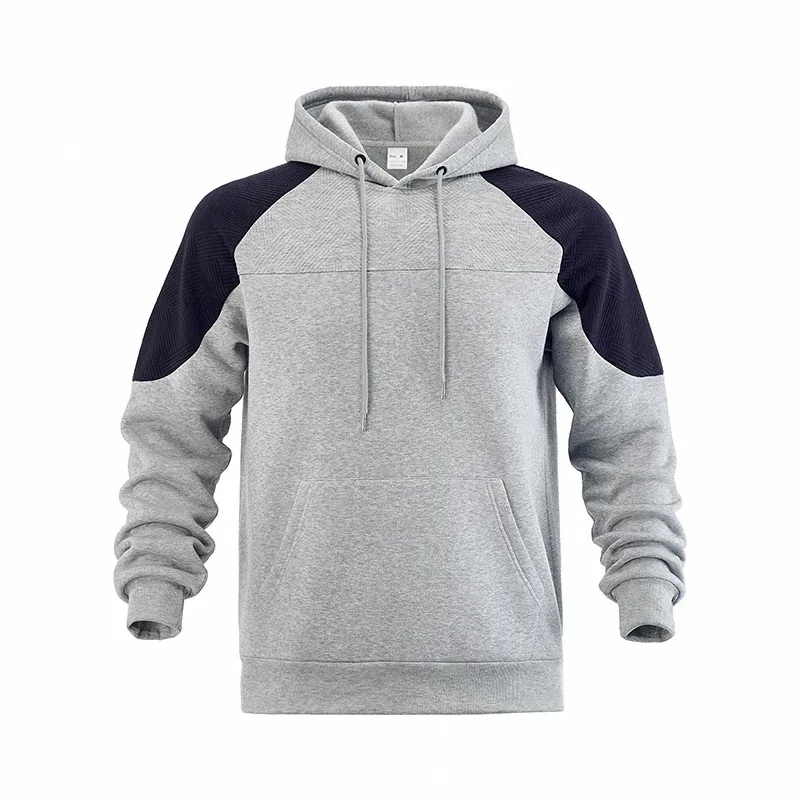 Men Patchwork Color Block Pullover Hoodie Drawstring Kangaroo Pocket Long Sleeve Loose Sweatshirt Autumn Winter Streetwear Tops
