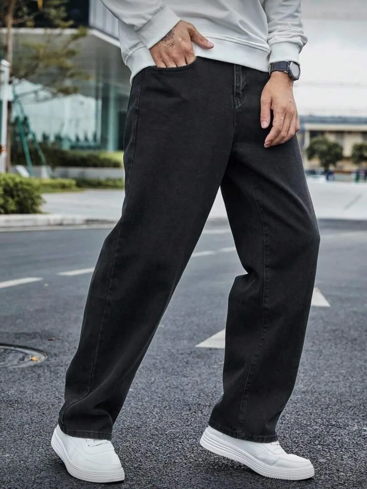 Men's Straight Jeans - Relaxed Fit with Great Drape Tummy & Slimming Dark Grey Wash