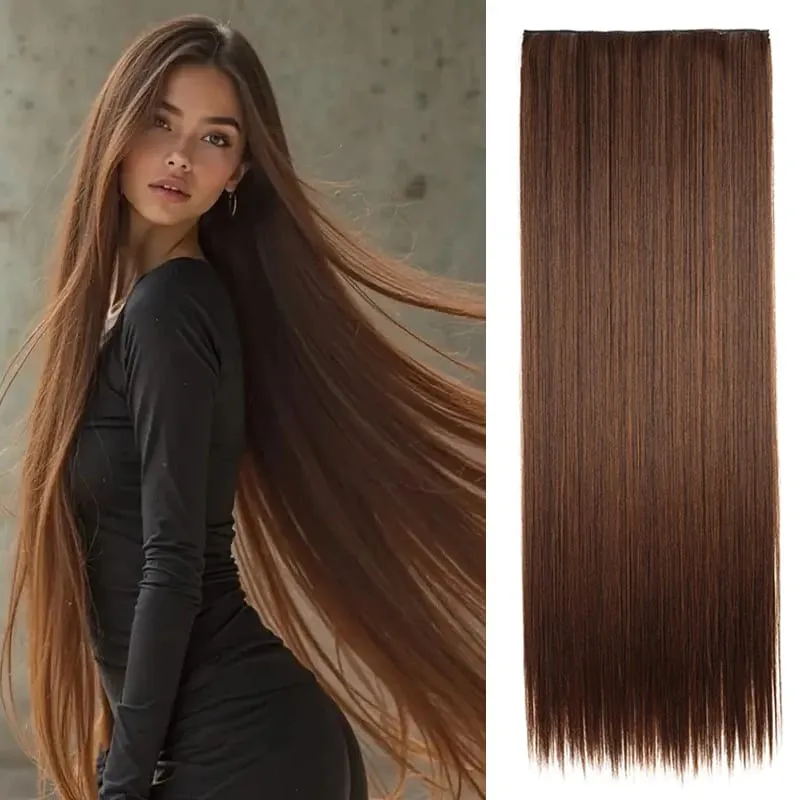 32Inch/40Inch Synthetic Long Straight Hair Extension 5 Clips-in Hair Black Brown Natural Invisible Hairpiece for Women