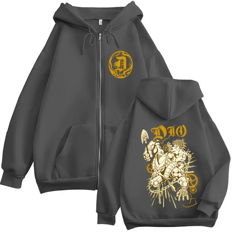 Anime Jojo Bizarre Adventure Dio Brando Zipper Hoodies Men's Women Zip Up Hooded Sweatshirts Fashion Jackets Coats Streetwear
