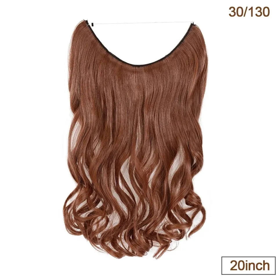 Synthetic Invisible Wire Hair Extensions Transparent Wire AdjustableLong Wavy Curly Secret Hairpiece 20 Inch for Women