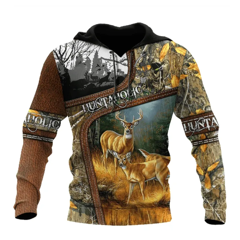 Men's Clothing Fashion Hunting Loose Hoodie Large 3D Printed Animal Deer Super Large Hoodie Fashion Enthusiast Tops