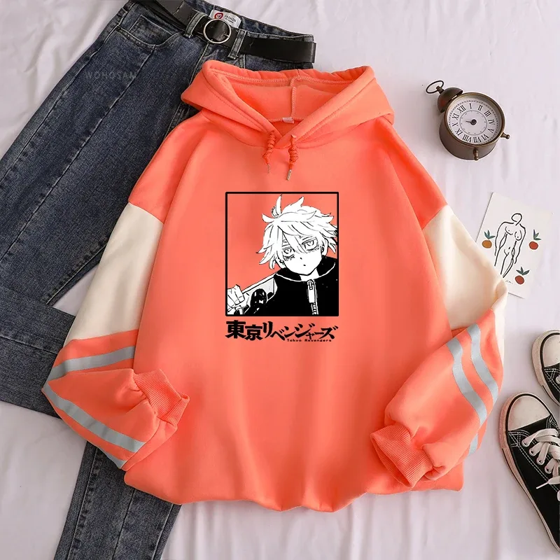 أنيمي طوكيو المنتقمون سنجو كاواراجي مانغا Kawaii غطاء رأس للجنسين عادية Harajuku الرجال النساء المرقعة كم طويل دافئ البلوز