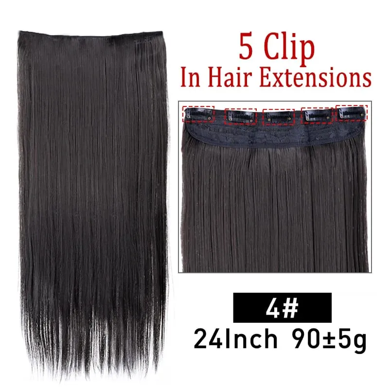 Longo reto encaracolado uma peça 5 clipes clip-in extensões 22 Polegada penteados resistentes ao calor cor mistura loira pedaço de cabelo para mulher