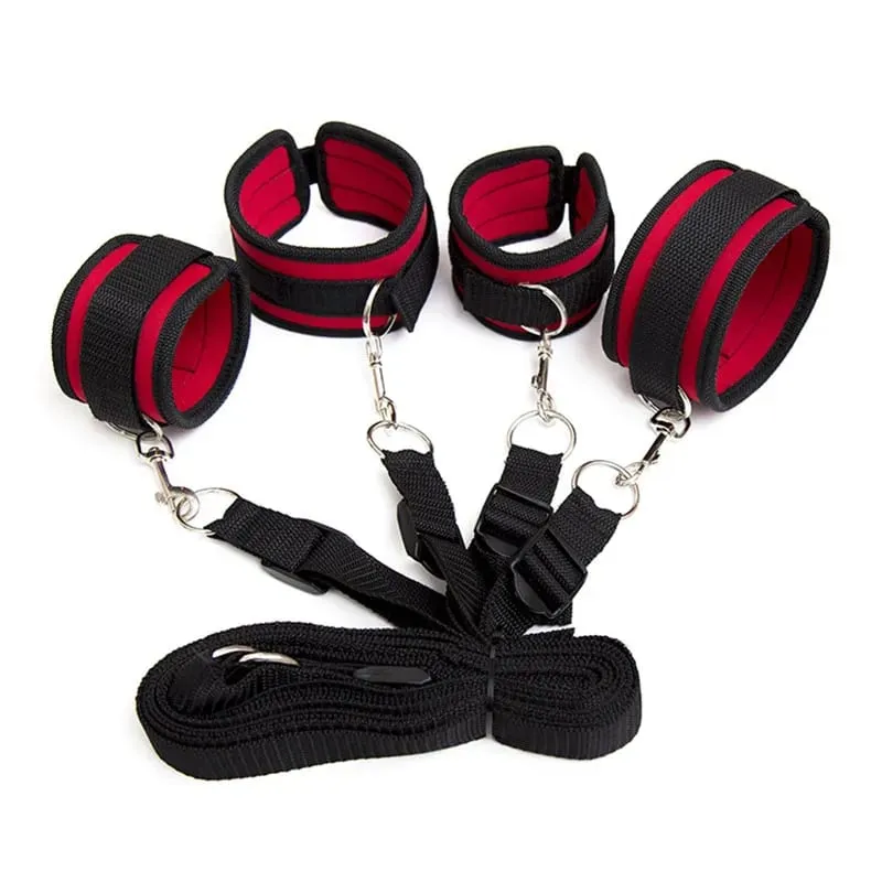 Restraint Set BDSM Bondage Handcuffs & Ankle Cuffs Slave On The Bed Open Leg Flirt Sex Toys For Women Couples Erotic No Vibrator