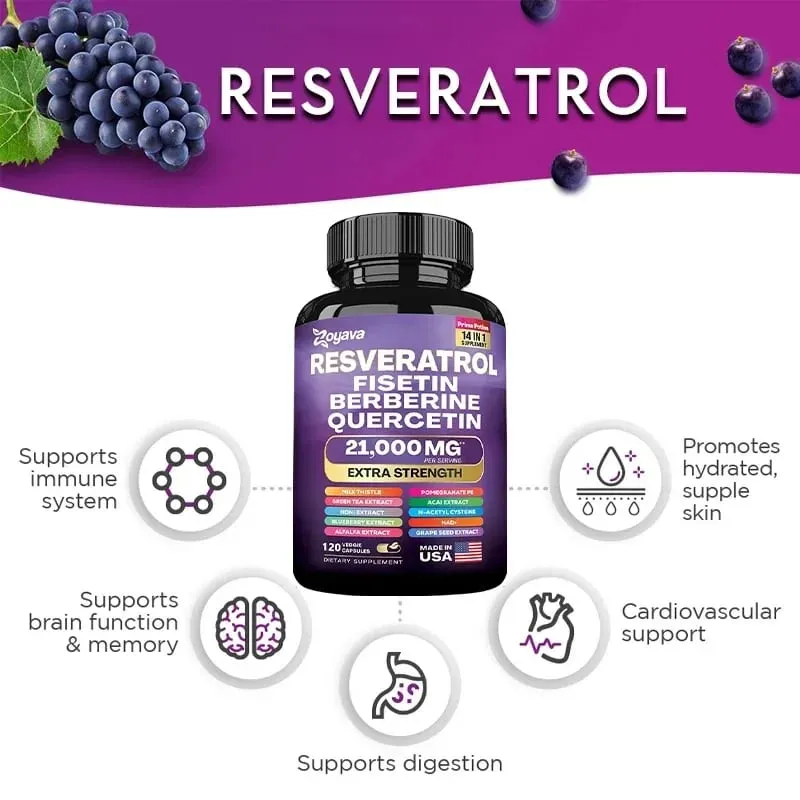 Capsule di estratto di resveratrolo - Benefici Immunità Antiossidanti Salute cardiovascolare Promuove la pelle liscia