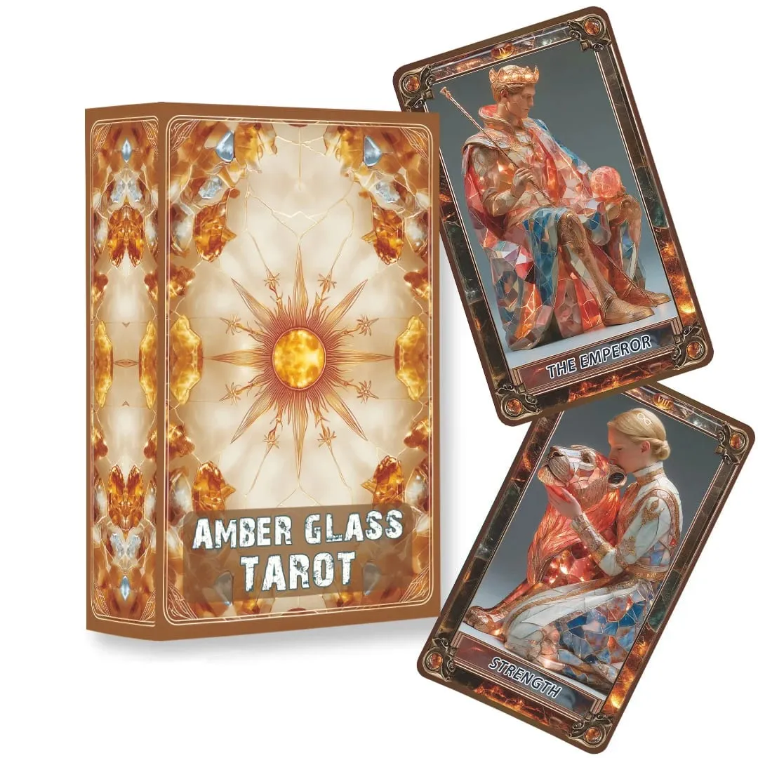 Amber Glass Tarot Cards Deck 78-Card Unique Tarot Deck with Guidebook for Beginners and Experienced Readers Daily Insight Divi