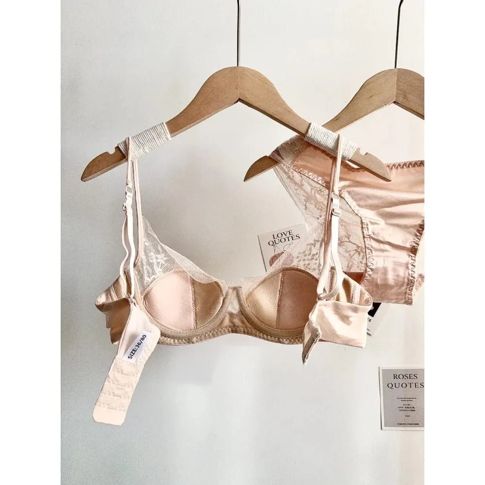 Women Lace Bra Panty Set Soft Underwire Thin Cup Push‑Up Support Intimates Lingerie Suit For Small Bust 32‑38 Fashion Underwear