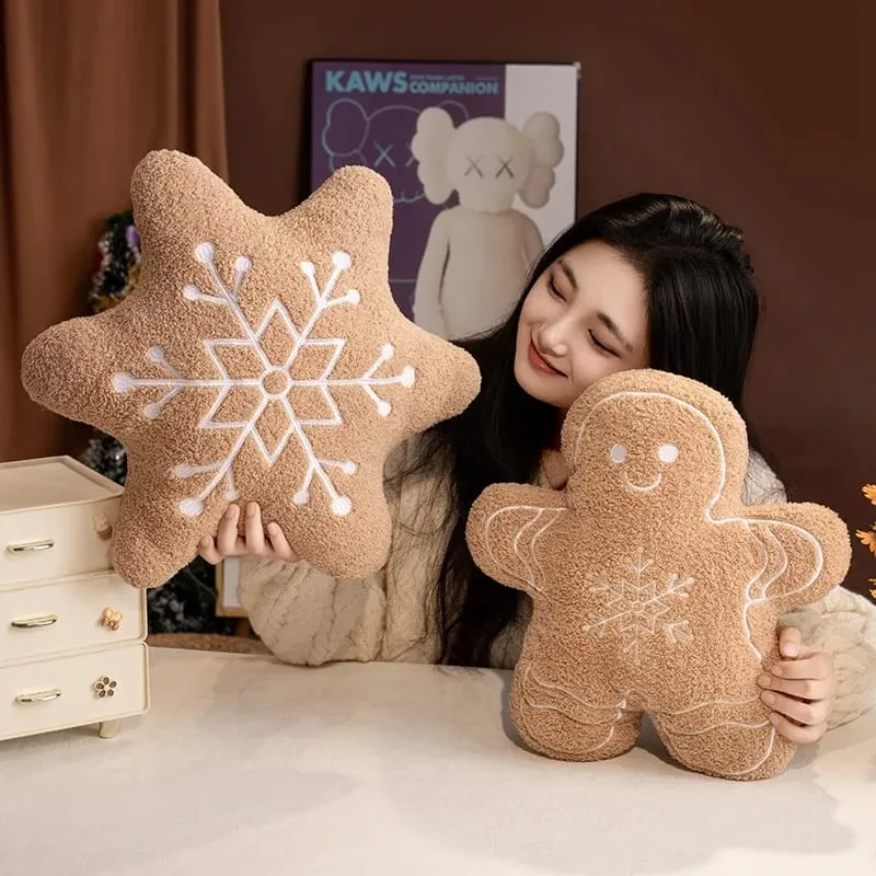 36CM Christmas Gingerbread Man Snowflake House Plush Pillow Toys Biscuit Peluche Stuffed Cookie Soft Doll Room Decoration Gifts