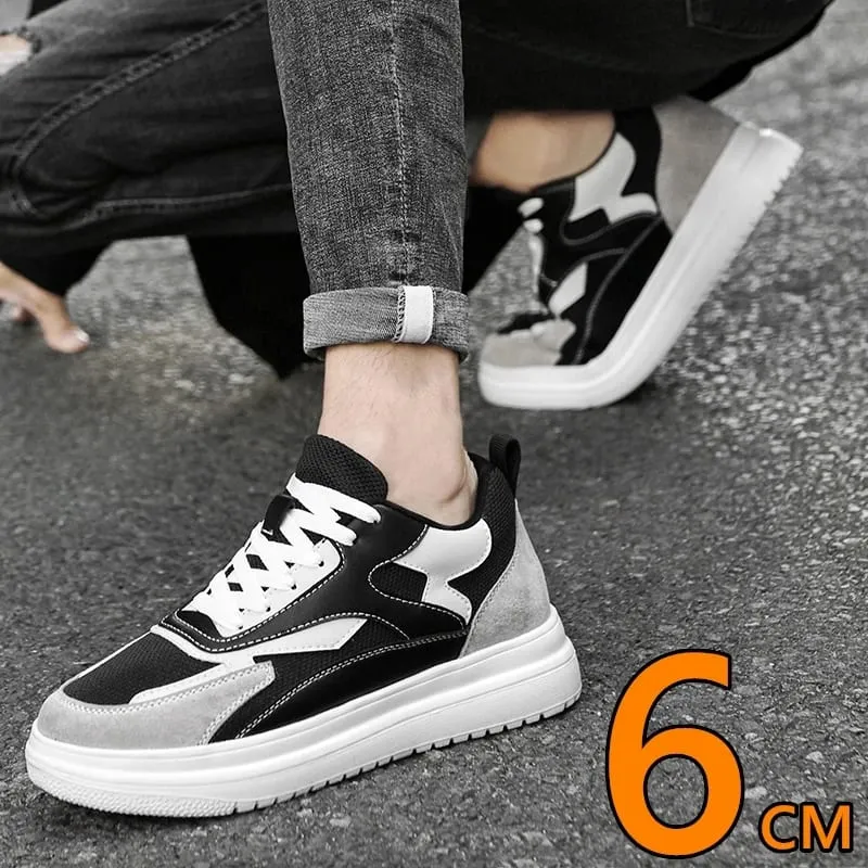 6cm Height Increase Shoes Unisex Genuine Leather & Mesh Breathable Lightweight Casual Sneakers Comfortable Elevator Footwear