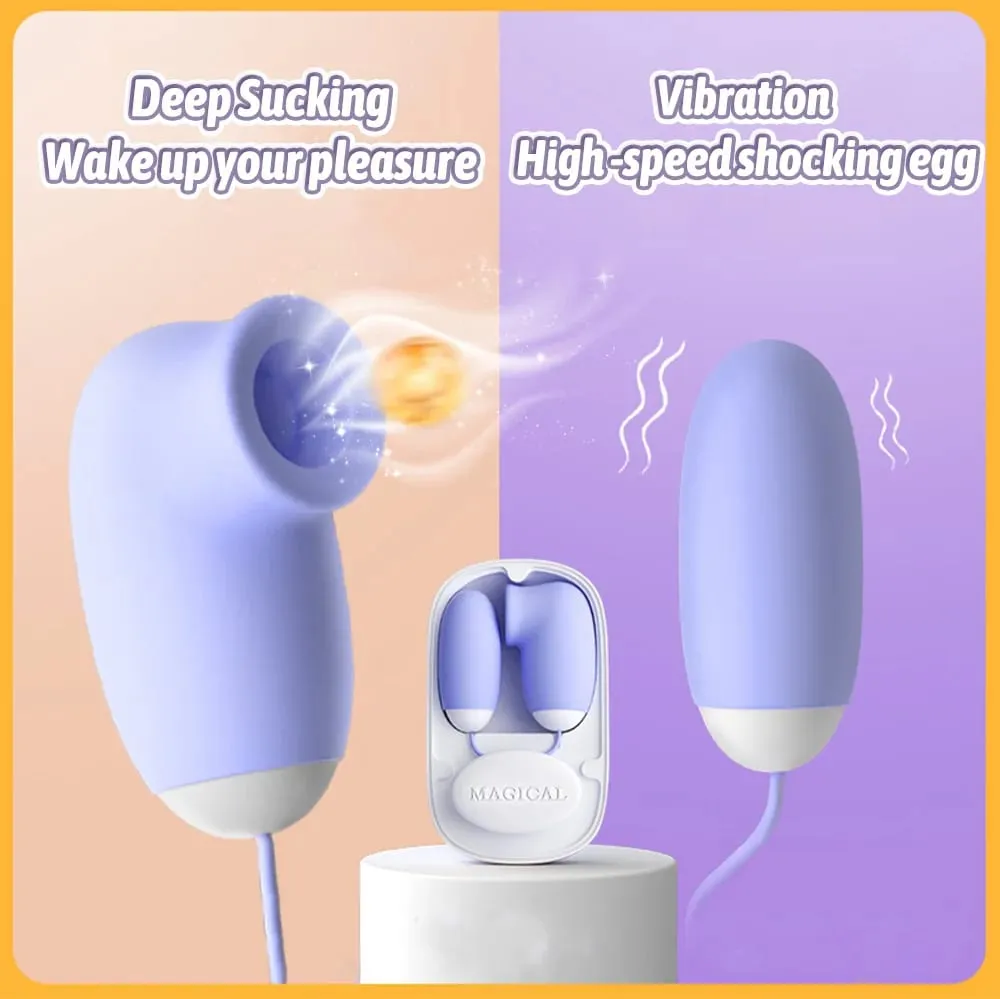 Adult Toy for Women Vibrating Egg Clitoris Sucker Vagina Massager Double Stimulation with 12 Vibration 12 Sucking Sex Toy