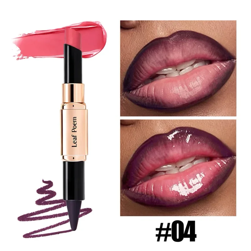 Dual‑Head Matte Lipstick Lip Liner Pen 2‑in‑1 Lip Definer & Lip Color Stick Smooth Lip Makeup for Daily Party Use