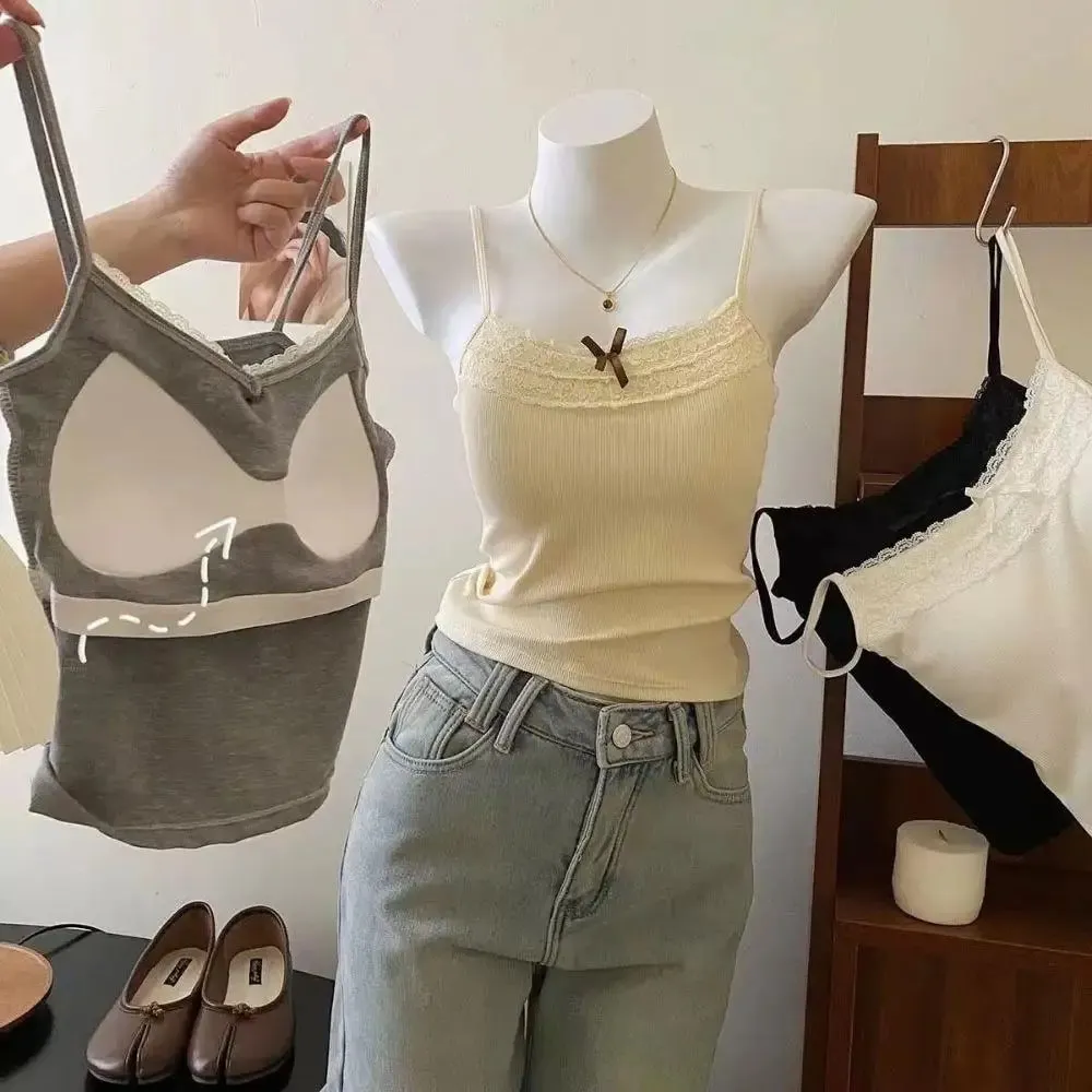 2026เกาหลีY2k Crop Topฤดูใบไม้ผลิฤดูร้อนลูกไม้Tank Topผู้หญิงCroppedน่ารักCamisเสื้อกั๊กเซ็กซี่สีขาวCrop Topsเสื้อกั๊กcoquette