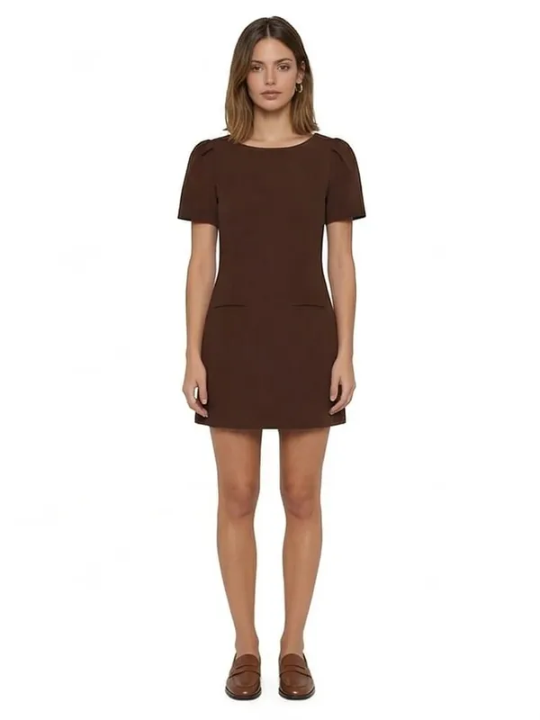 Willshela Women Fashion With Pockets Solid Pleated Back Zipper Mini Dress Vintage O-Neck Short Sleeves Female Chic Lady Dresses
