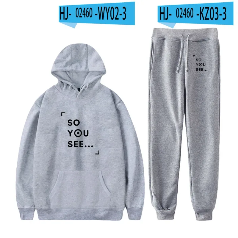 Harajuku Comfortable Funny so you see Print Sweatshirt Sweatpants Suit Men/Women Hoodies+ Trousers Suit Cute 2 Piece Set Clothes
