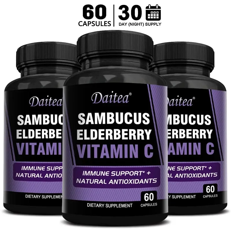 Sambucus Black Elderberry Capsules 350mg with Vitamin C Zinc Immune Support Antioxidant & Energy Boost Promotes Digestion