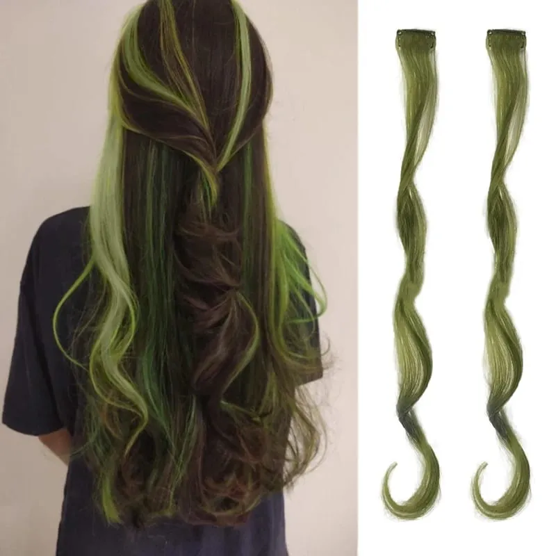 2 STUKS Regenboog Gemengde Kleur Clip In Hair Extensions 20 Inch Krullend Synthetisch Haar voor Meisjes Vrouwen Halloween Cosplay Party