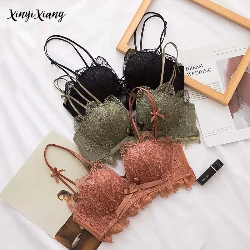Ensemble de Lingerie Sexy en V profond pour femmes, confort sans fil, Bralette Push Up, soutien-gorge et culotte en dentelle respirante