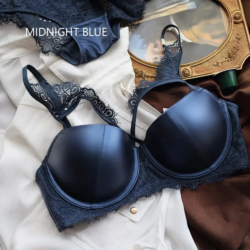 American Leather Sexy Women Underwear Smooth Thin Thick Bra Set Red Black Push Up Lingerie Hollow Out C cup Intimates