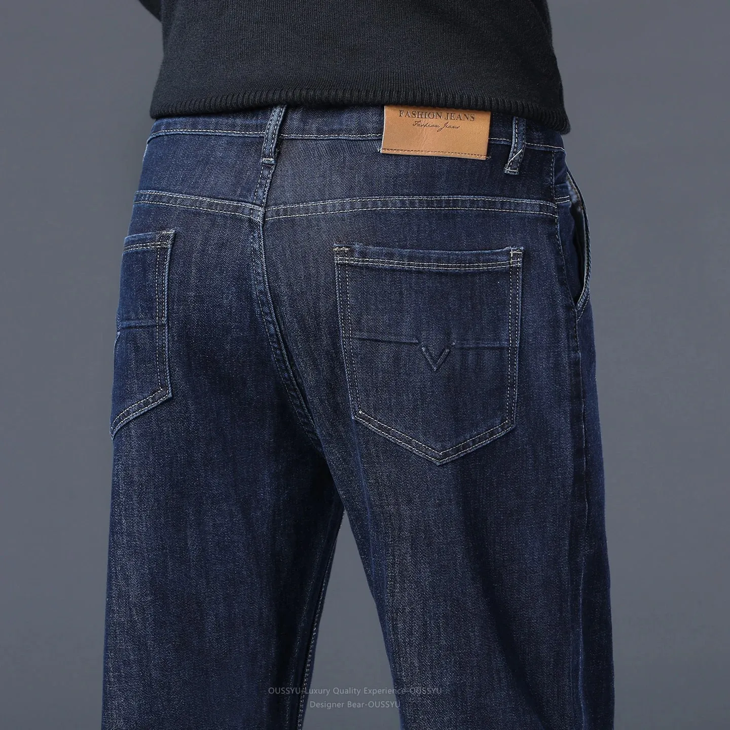High Quality Autumn Winter Baggy Men's Jeans Loose Straight Cotton Business Thick Casual Solid Color Trousers Male Plus Size 40