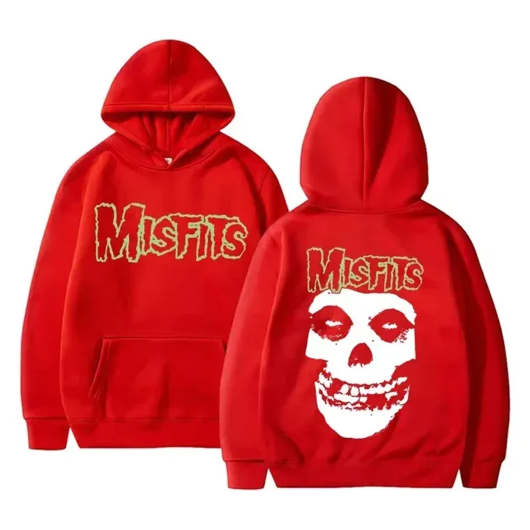 2026 Horror Punk Bizarre Skull Print Hoodie Men's Gothic Retro Loose Fleece Cotton Hoodie Rock Style Pullover Unisex