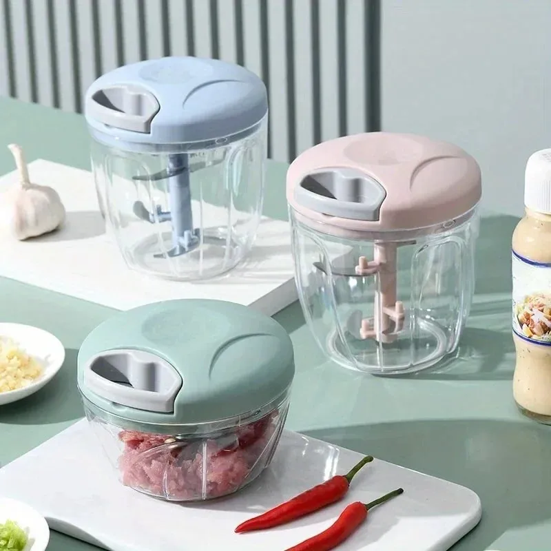 Garlic Mincer Hand Cutter - Hand Pull String Food Processor Vegetable Chopper - for Onion Ginger Fruits Nuts Dishwasher Safe