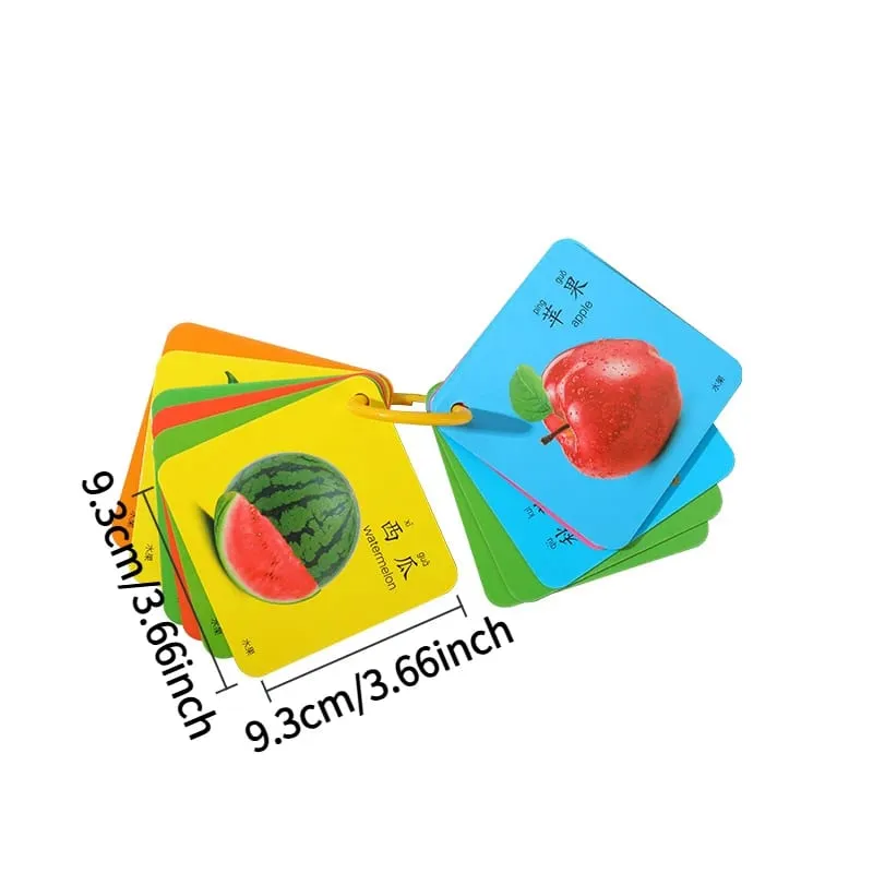 90 Pages Animal Fruits Numbers Card English&Chinese Characters Cards Learn Chinese Pinyin Literacy Cards