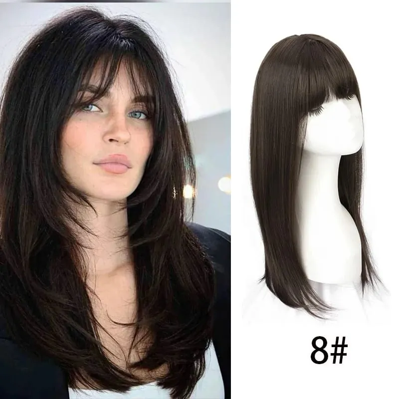 Synthetic Hair Woman Topper Clip In With Bangs Hairpiece Hair Extension Thin Breathable Blonde Toppers Hair Women Wig Fake Hair