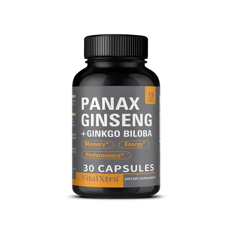Panax Ginseng + Ginkgo Biloba 120 Vegan Capsules Supports Heart Health and Muscle Function Athletic Performance