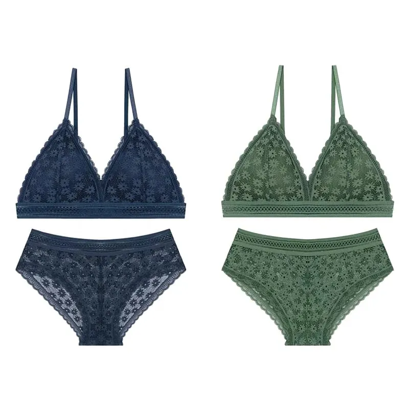2PCS Sexy Lace Bra and Panty Set Push Up Seamless Bras Mid Waist Briefs Underwear Sets Sexy Underwear for Women