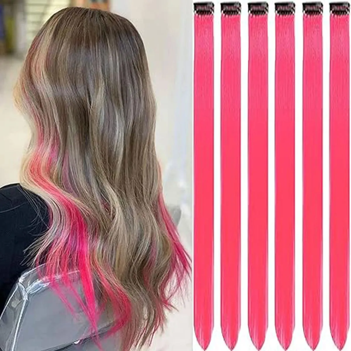 6 Pcs Clip Ins Hair Extensions 22 Inch Straight Colorful Clip In Hair Extensions Rainbow Party Highlights Synthetic Hairpiece