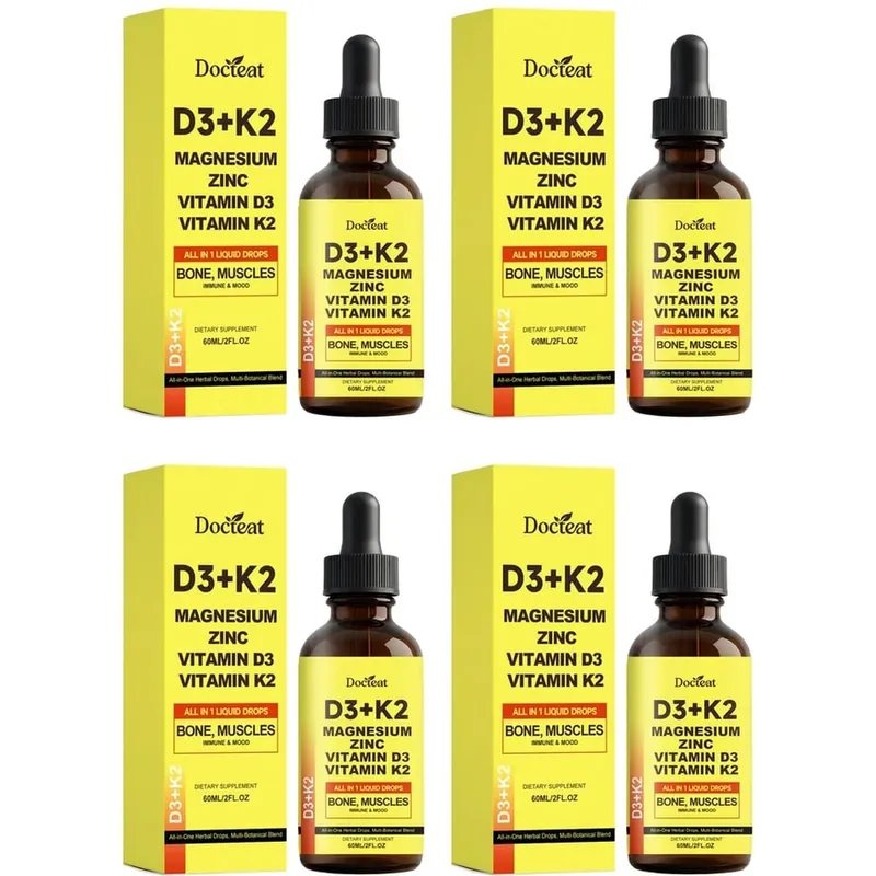 Docteat D3+K2 Liquid Drops with Magnesium Zinc & Vitamin D3 for Bone Health & Muscle Function Wellness Support Adults 60 ML