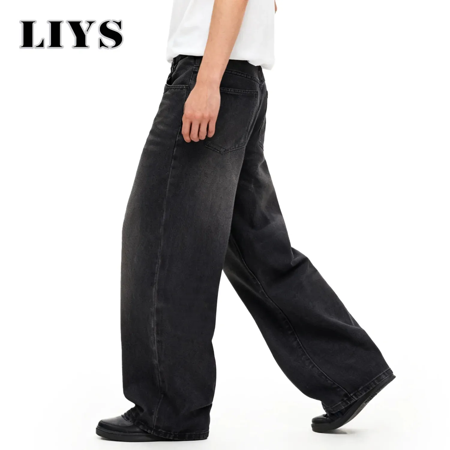 Four Season Men's Jeans Korean Version Student Casual Pant American Retro Gray Black Loose Wide Leg Jean Baggy Men's Denim Pants