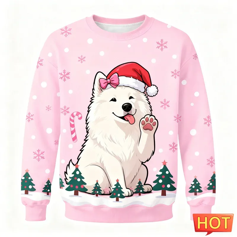 Cute Samoyed Graphic Ugly Christmas Sweater Fashion Holiday Wear Dog 3D Printed Sweatshirts Casual Oversized Unisex Pullovers