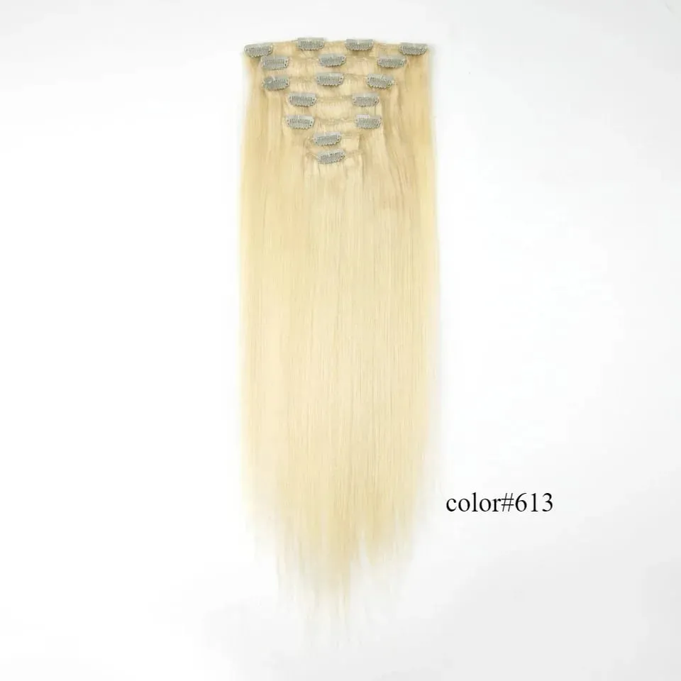 Rebecca Clip In Hair Extensions Human Hair Straight Clip In Blonde P6/613 P8/613 P27/613 P4/27 Color Clip Ins Remy Hair 7Pcs Set