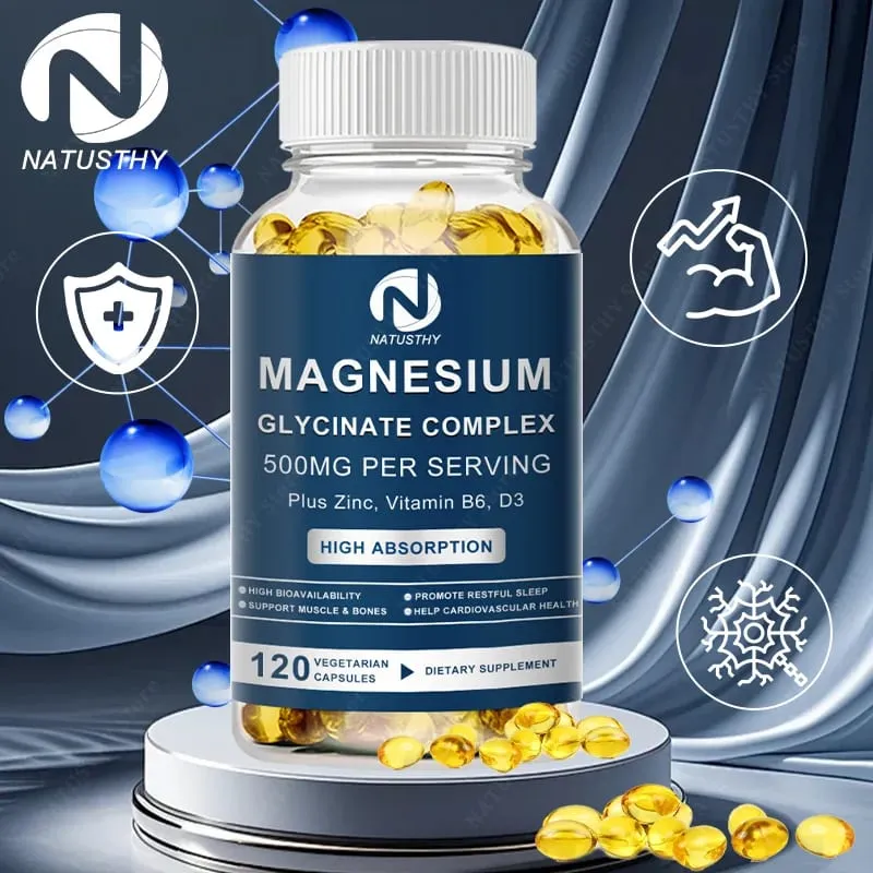 Magnesium Glycinate Capsules with Zinc for Sleep Quality Muscle Recovery Heart Brain Health