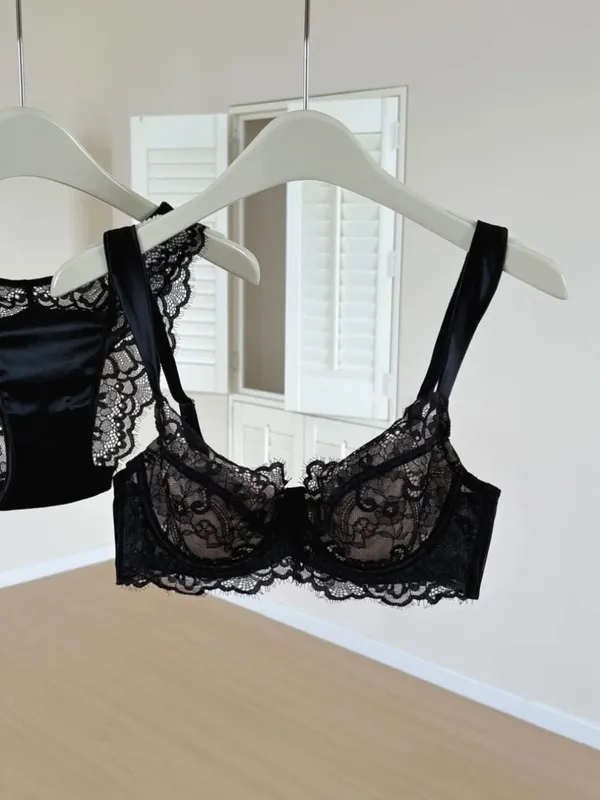 Sexy French Lace U-Back Minimizer Bra Set for Large Bust | Push Up Anti-Sagging Deep V Bralette | Summer Bestseller MOYISU Panty